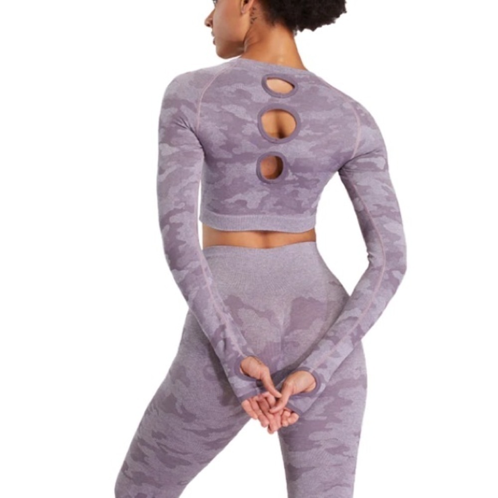 Cropped Seamless Workout Top, Lavender Camouflage… - image 3